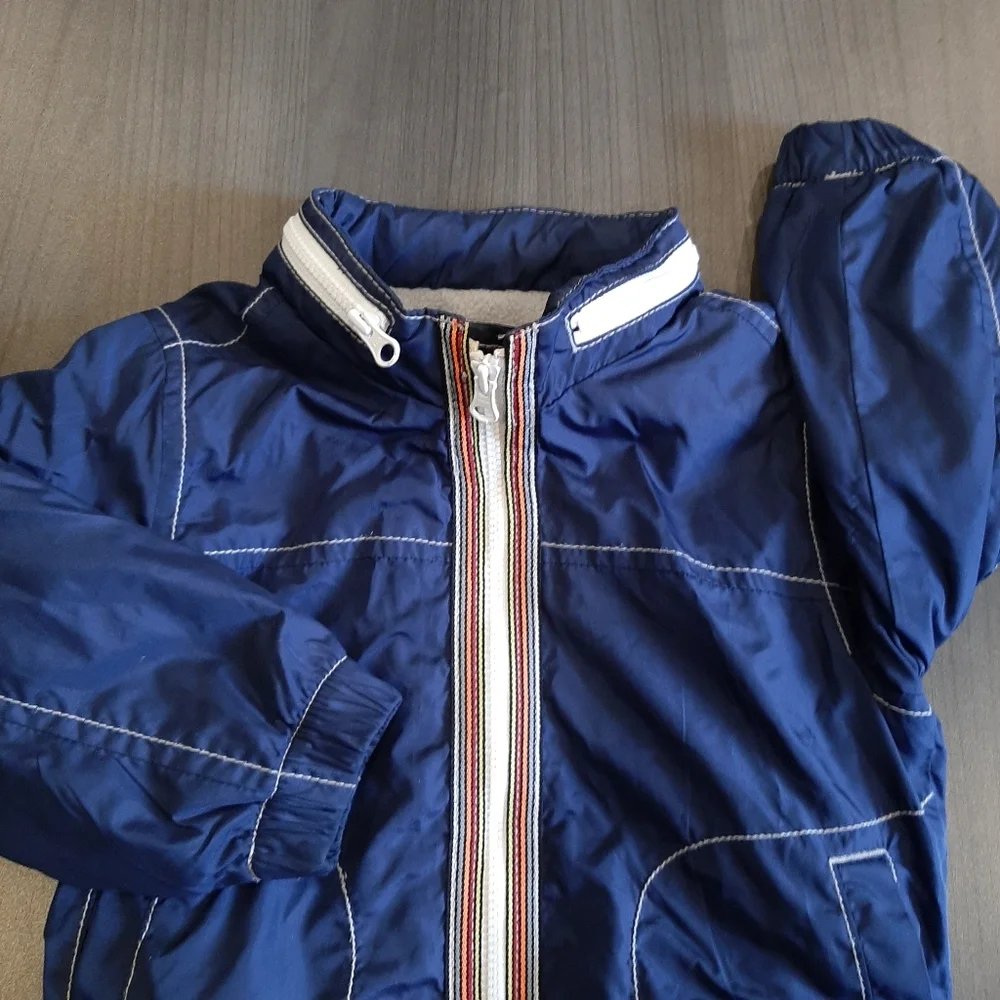 Old Navy Fleece Lined Windbreaker Jacket Retro Style Stowaway Hood Blue 18m 24m